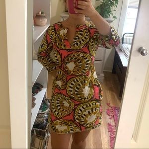 J. Crew Pink, brown, yellow shift dress